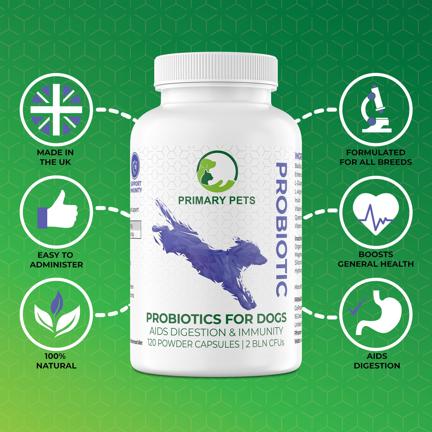 Probiotics for Dogs with Prebiotics | 120 Powder Capsules