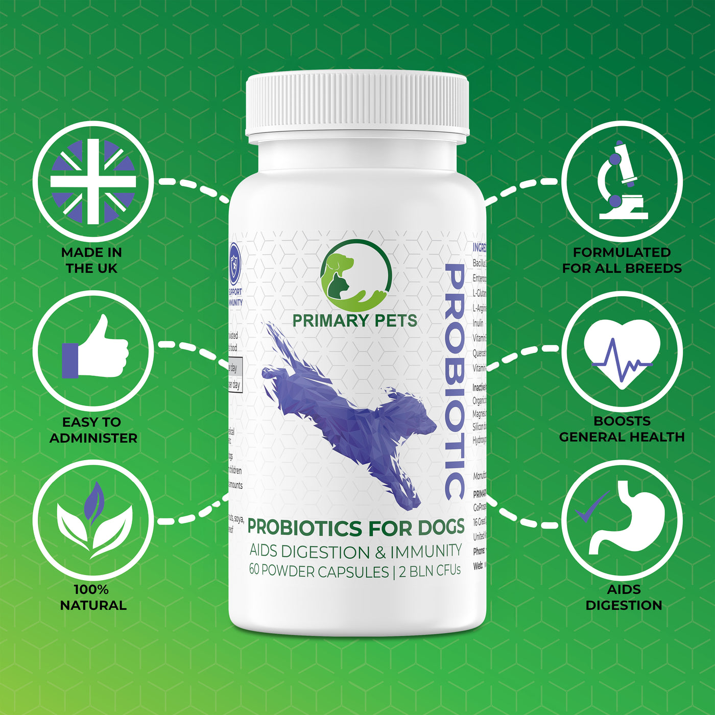 Probiotics for Dogs with Prebiotics | 60 Powder Capsules