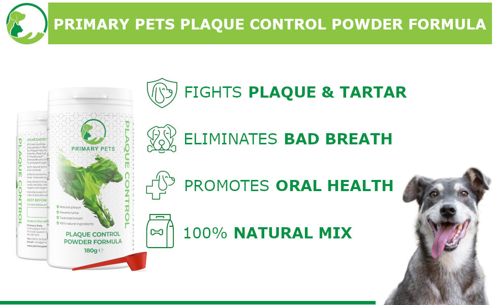 Plaque Control Powder for Dogs | 180g | Bad Breath Treatment | Plaque & Tartar Remover