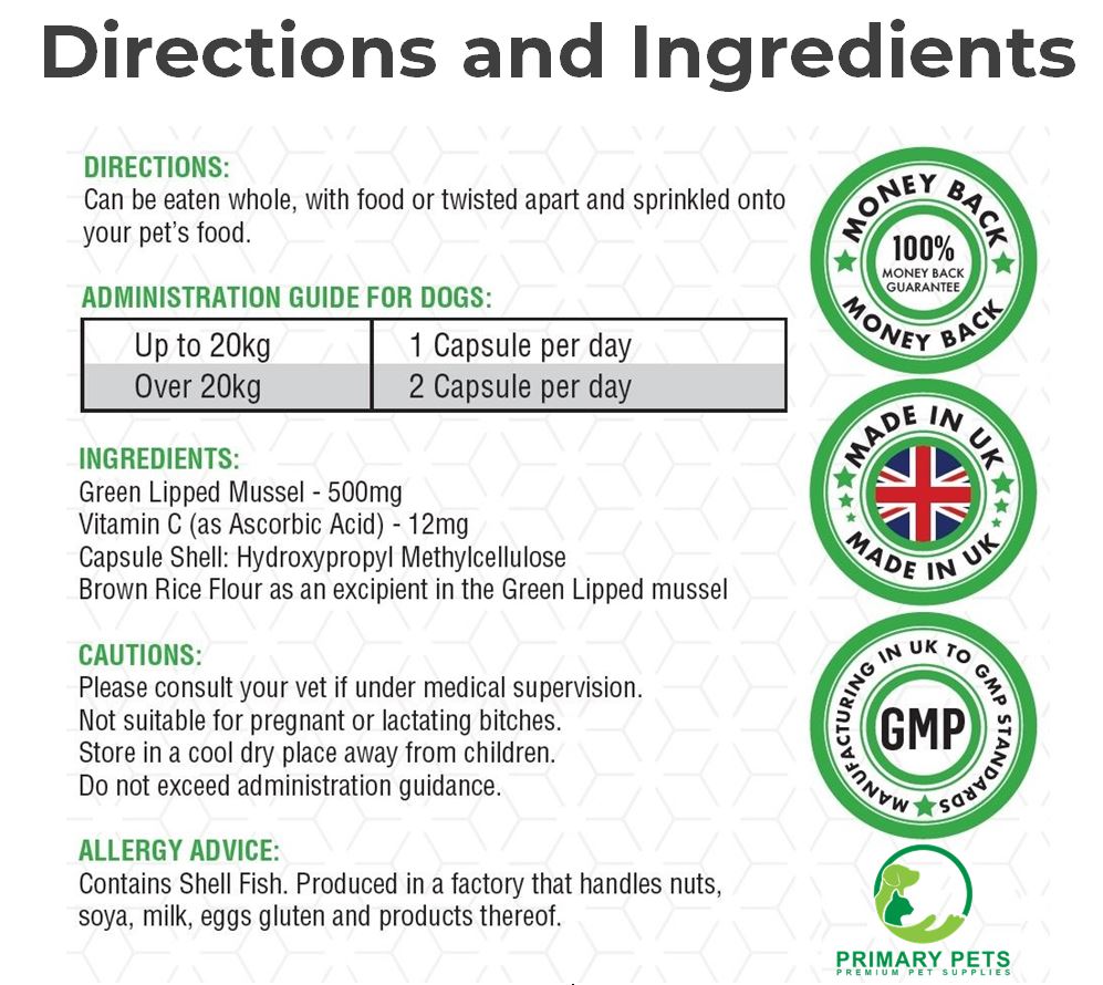 Green Lipped Mussel for Dogs | 90 Powder Capsules.