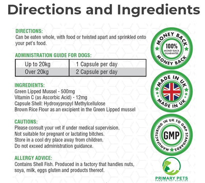 Green Lipped Mussel for Dogs | 90 Powder Capsules.