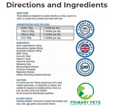 Hip and Joint Care Supplement for Dogs | 120 Tablets