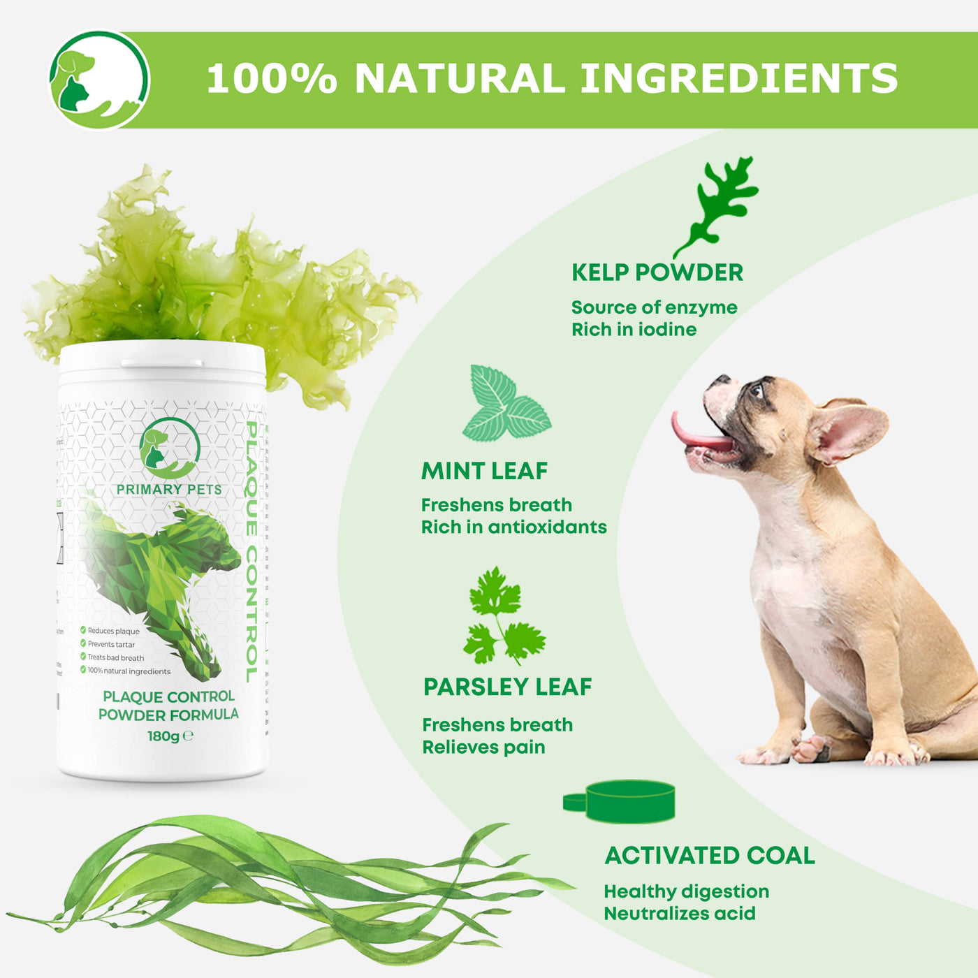 Plaque Control Powder for Dogs | 180g | Bad Breath Treatment | Plaque & Tartar Remover